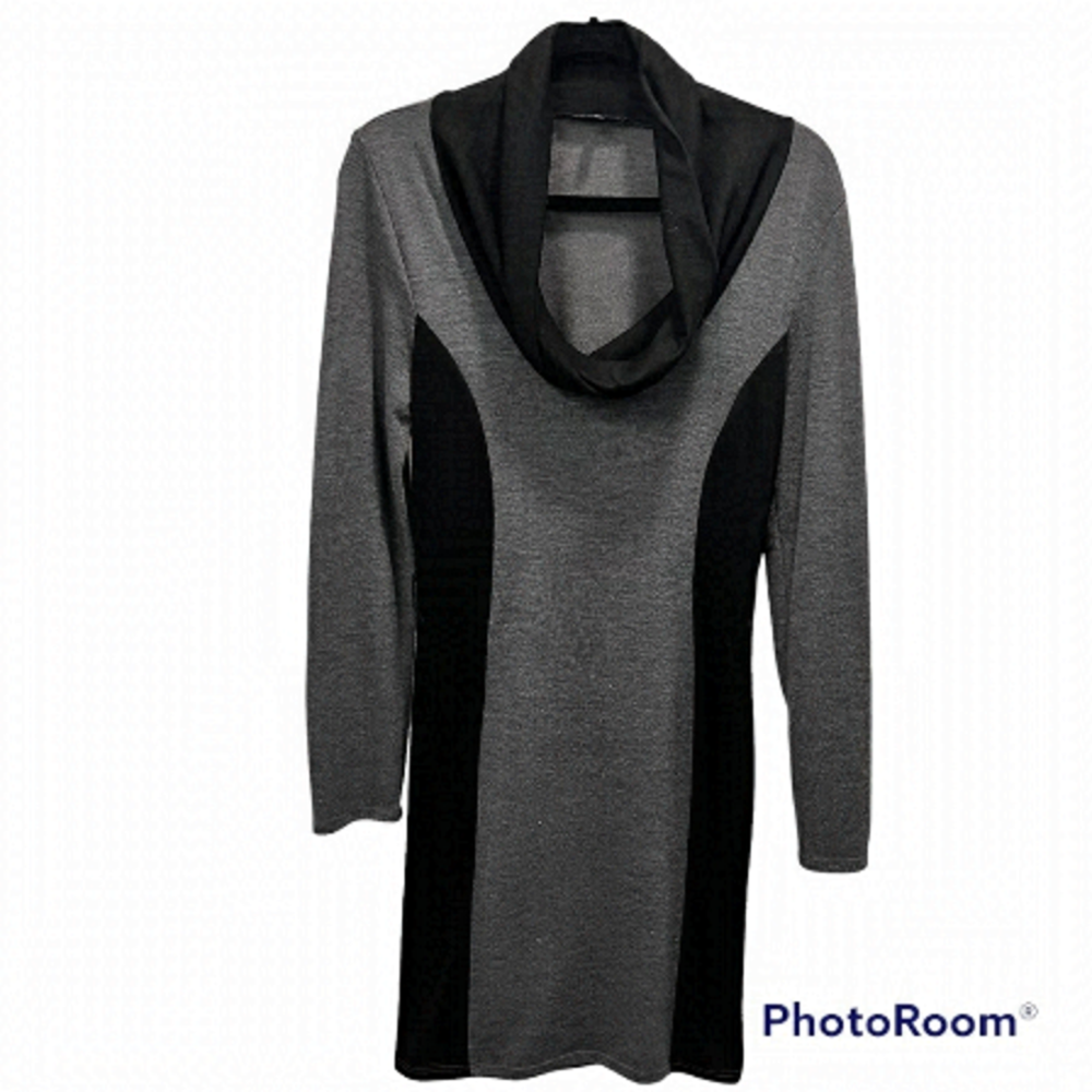 Bluhaven cowl neck jersey knit dress black and grey size medium